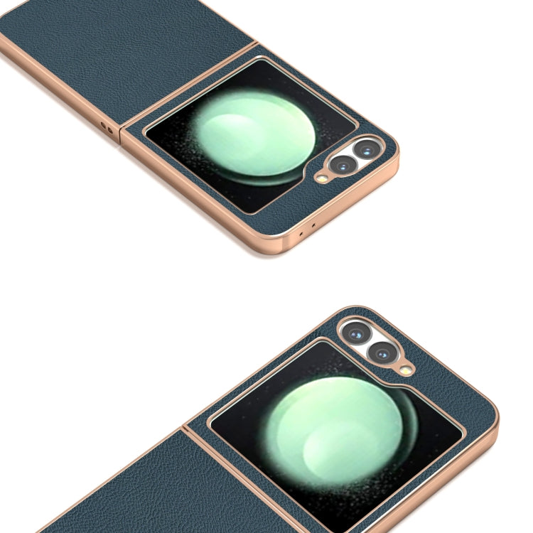 For Samsung Galaxy Z Flip6 / Flip7 FE ABEEL Electroplating Frame Genuine Leather + PC Litchi Texture Phone Case