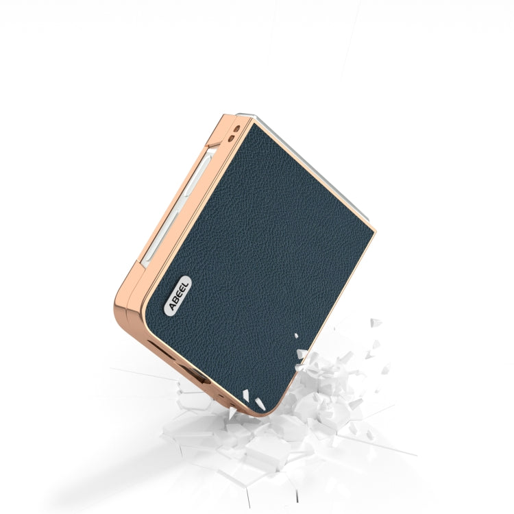 For Samsung Galaxy Z Flip6 / Flip7 FE ABEEL Electroplating Frame Genuine Leather + PC Litchi Texture Phone Case