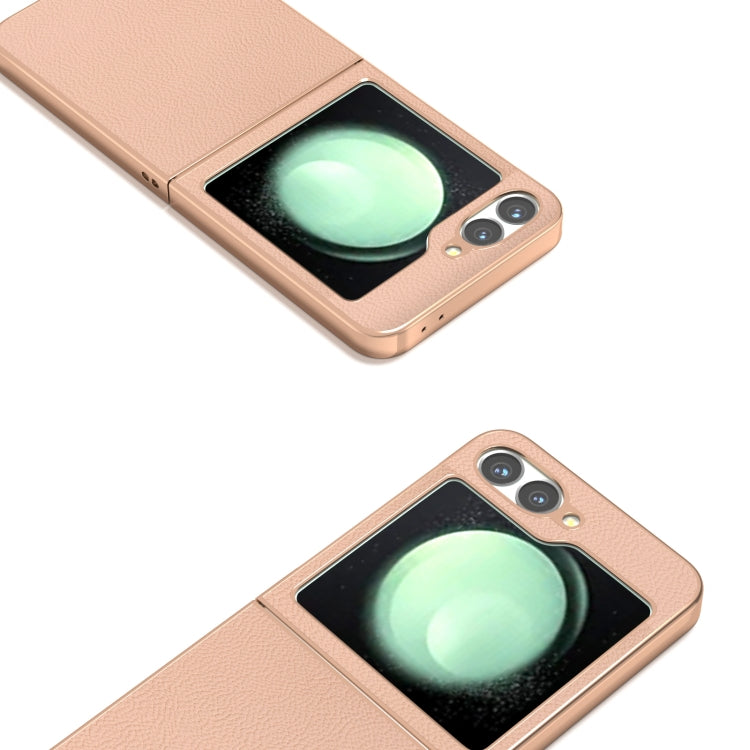 For Samsung Galaxy Z Flip6 / Flip7 FE ABEEL Electroplating Frame Genuine Leather + PC Litchi Texture Phone Case