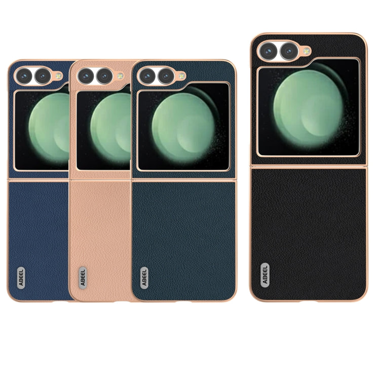 For Samsung Galaxy Z Flip6 / Flip7 FE ABEEL Electroplating Frame Genuine Leather + PC Litchi Texture Phone Case