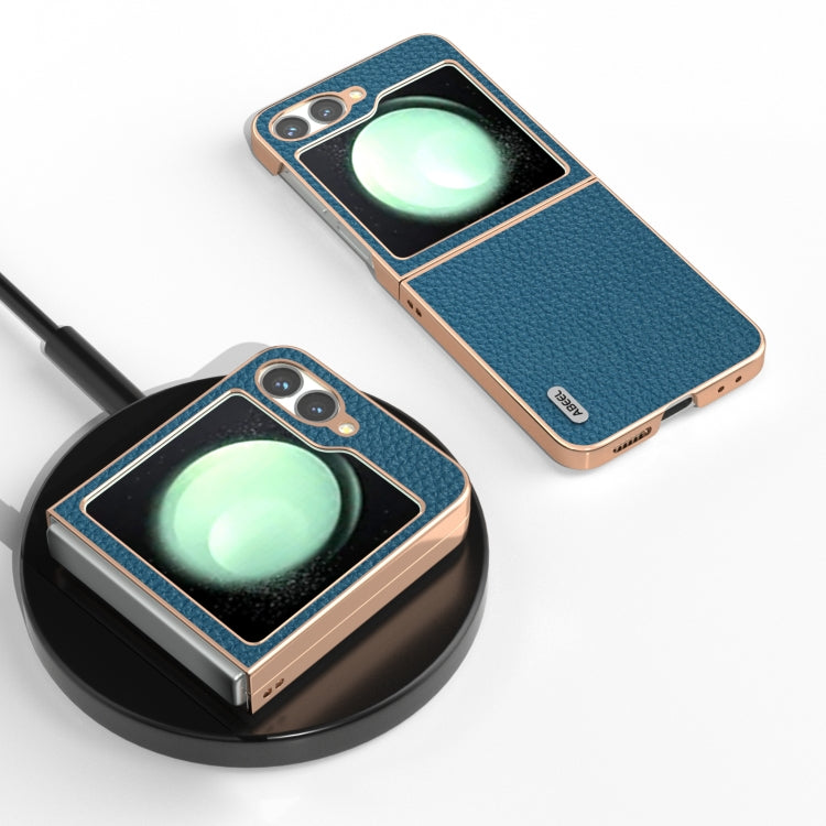 For Samsung Galaxy Z Flip6 / Flip7 FE ABEEL Electroplating Frame Genuine Leather Litchi Texture Phone Case