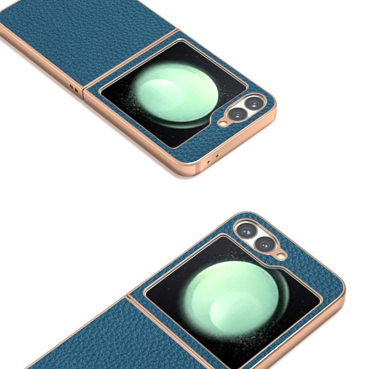 For Samsung Galaxy Z Flip6 / Flip7 FE ABEEL Electroplating Frame Genuine Leather Litchi Texture Phone Case