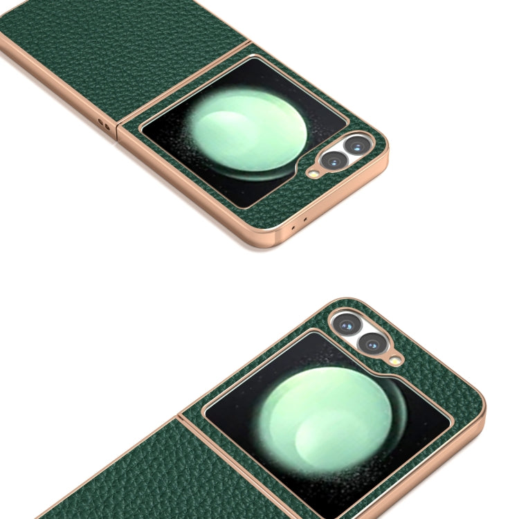 For Samsung Galaxy Z Flip6 / Flip7 FE ABEEL Electroplating Frame Genuine Leather Litchi Texture Phone Case