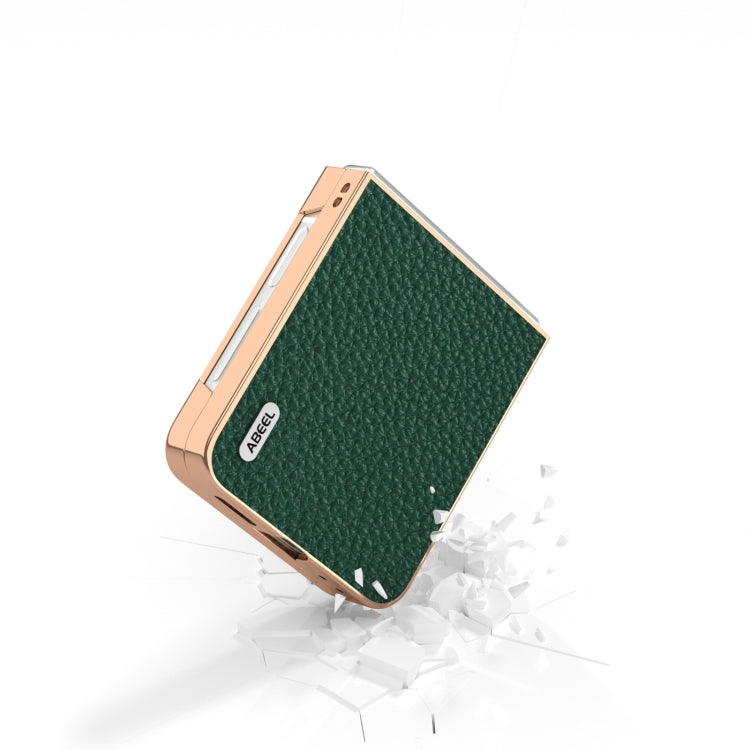 For Samsung Galaxy Z Flip6 / Flip7 FE ABEEL Electroplating Frame Genuine Leather Litchi Texture Phone Case