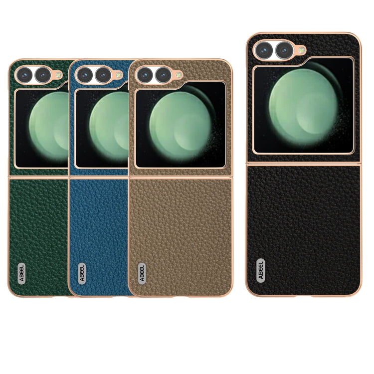 For Samsung Galaxy Z Flip6 / Flip7 FE ABEEL Electroplating Frame Genuine Leather Litchi Texture Phone Case