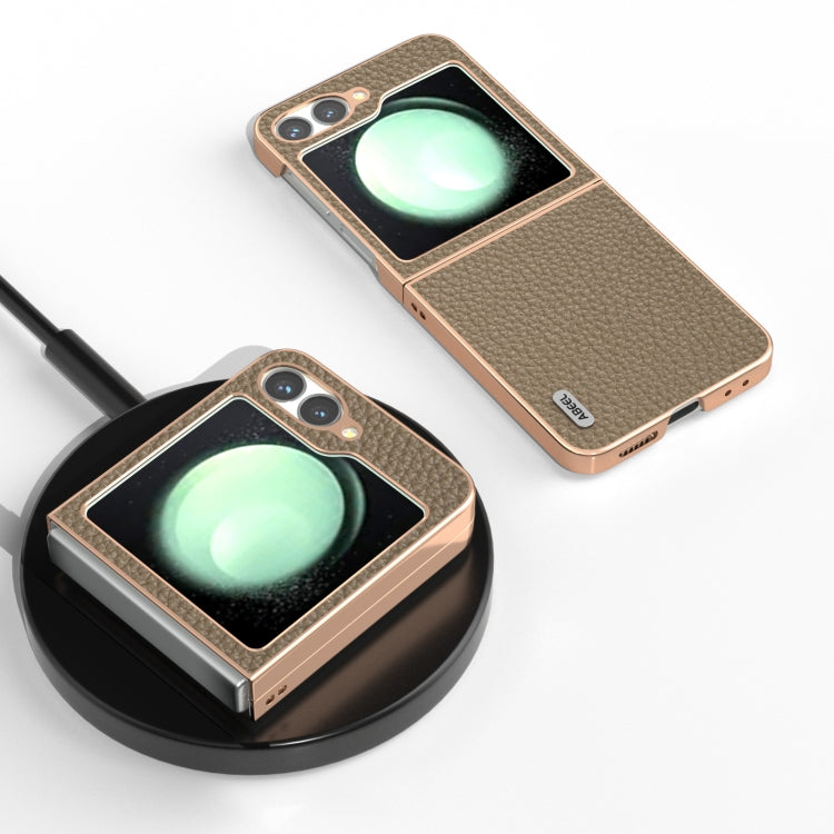 For Samsung Galaxy Z Flip6 / Flip7 FE ABEEL Electroplating Frame Genuine Leather Litchi Texture Phone Case