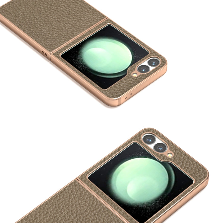 For Samsung Galaxy Z Flip6 / Flip7 FE ABEEL Electroplating Frame Genuine Leather Litchi Texture Phone Case