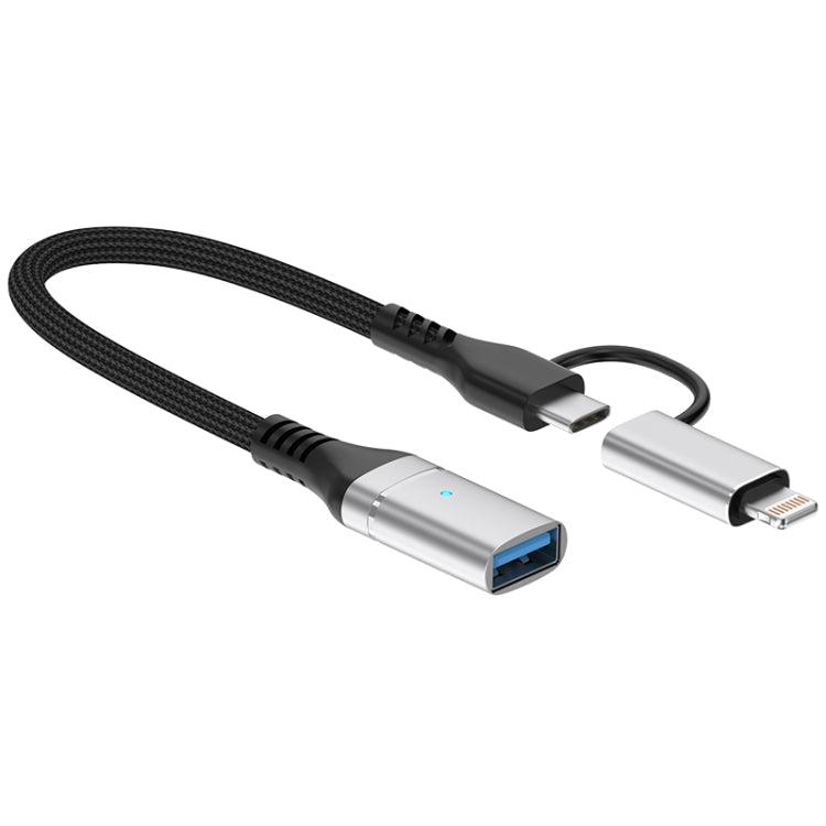 ADS-619 2 in 1 Type-C and 8 Pin to USB 3.0 OTG Adapter