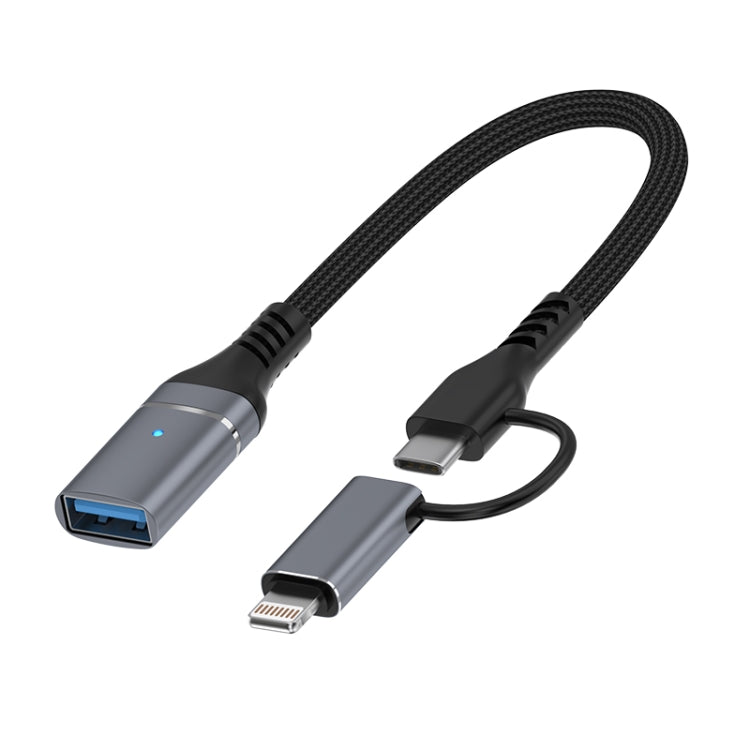 ADS-619 2 in 1 Type-C and 8 Pin to USB 3.0 OTG Adapter