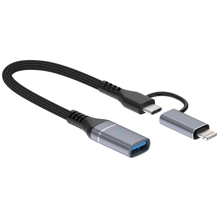 ADS-619 2 in 1 Type-C and 8 Pin to USB 3.0 OTG Adapter
