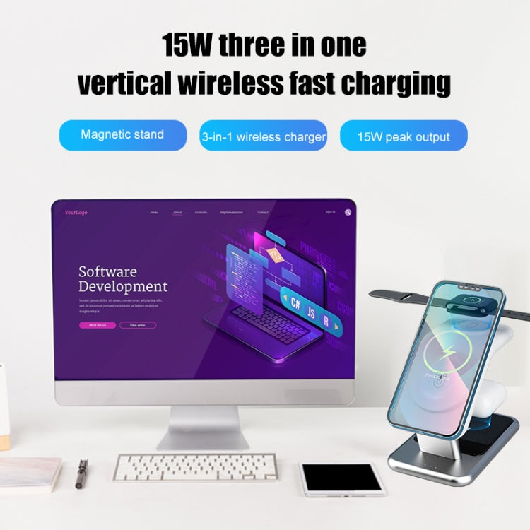 Y10 15W 3 in 1 Magnetic Wireless Charger Stand