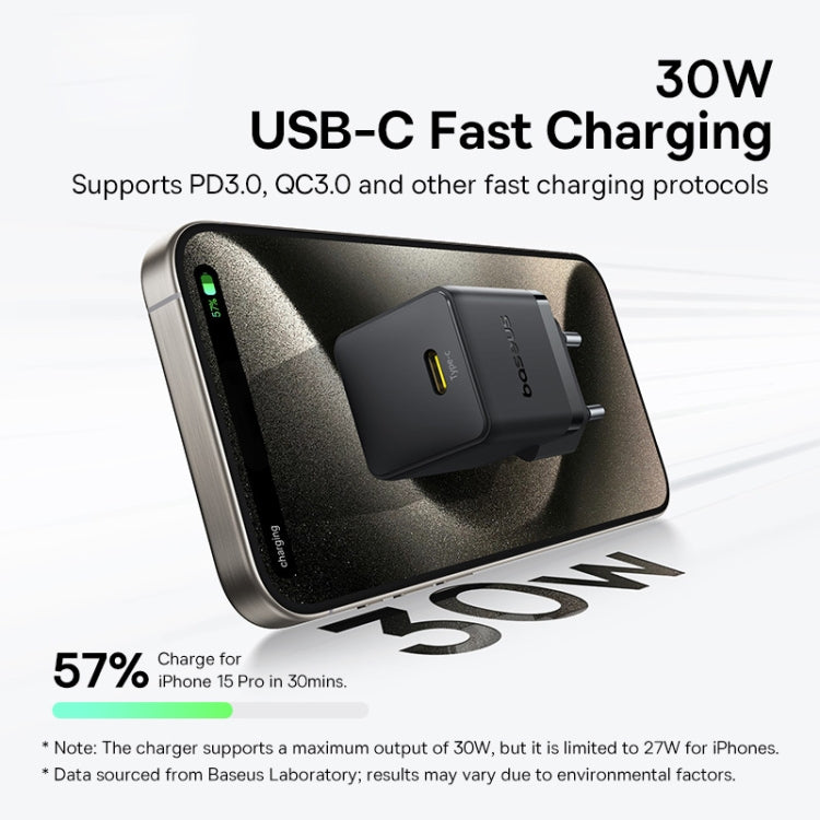 Baseus PD30W USB-C / Type-C Fast Charger With 1m Type-C Cable, Plug Type:EU Plug