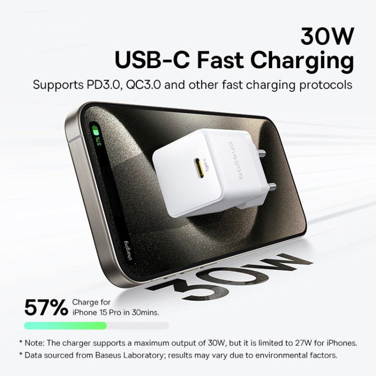 Baseus PD30W USB-C / Type-C Fast Charger With 1m Type-C Cable, Plug Type:EU Plug