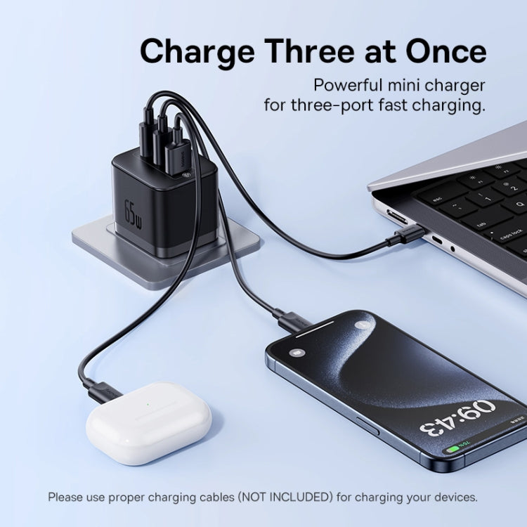 Baseus PD65W USB and 2 USB-C / Type-C Fast Charger With 1m Type-C Cable, Plug Type:UK Plug