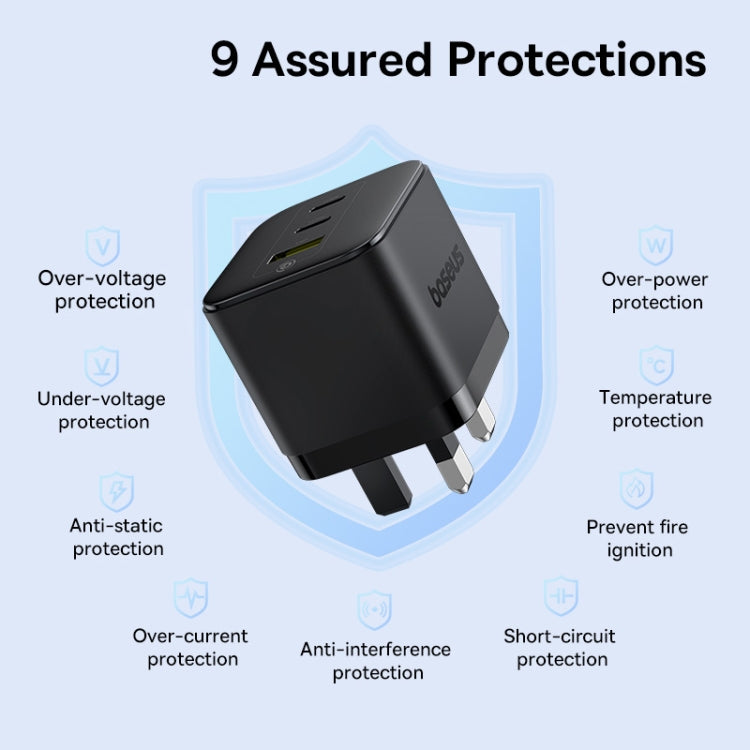 Baseus PD65W USB and 2 USB-C / Type-C Fast Charger With 1m Type-C Cable, Plug Type:UK Plug