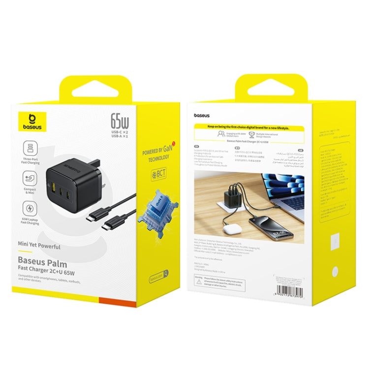 Baseus PD65W USB and 2 USB-C / Type-C Fast Charger With 1m Type-C Cable, Plug Type:UK Plug