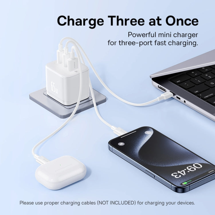 Baseus PD65W USB and 2 USB-C / Type-C Fast Charger With 1m Type-C Cable, Plug Type:UK Plug