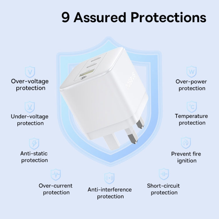Baseus PD65W USB and 2 USB-C / Type-C Fast Charger With 1m Type-C Cable, Plug Type:UK Plug
