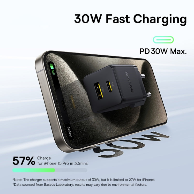 Baseus PD30W USB and USB-C / Type-C Fast Charger With 1m Type-C Cable, Plug Type:EU Plug