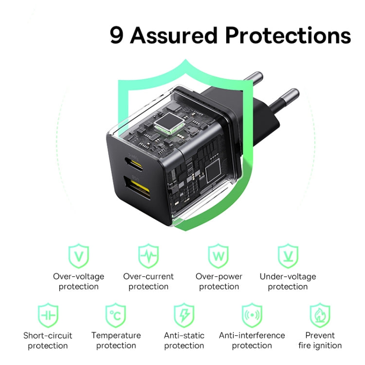Baseus PD30W USB and USB-C / Type-C Fast Charger With 1m Type-C Cable, Plug Type:EU Plug