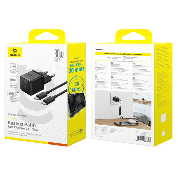 Baseus PD30W USB and USB-C / Type-C Fast Charger With 1m Type-C Cable, Plug Type:EU Plug