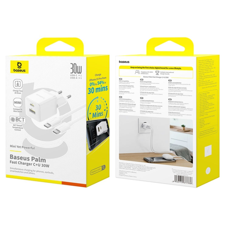 Baseus PD30W USB and USB-C / Type-C Fast Charger With 1m Type-C Cable, Plug Type:EU Plug