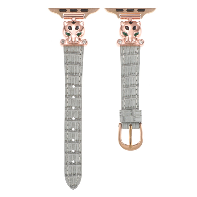 For Apple Watch 46mm / 49mm / 45mm / 44mm Leopard Head Bamboo Texture Leather Watch Band