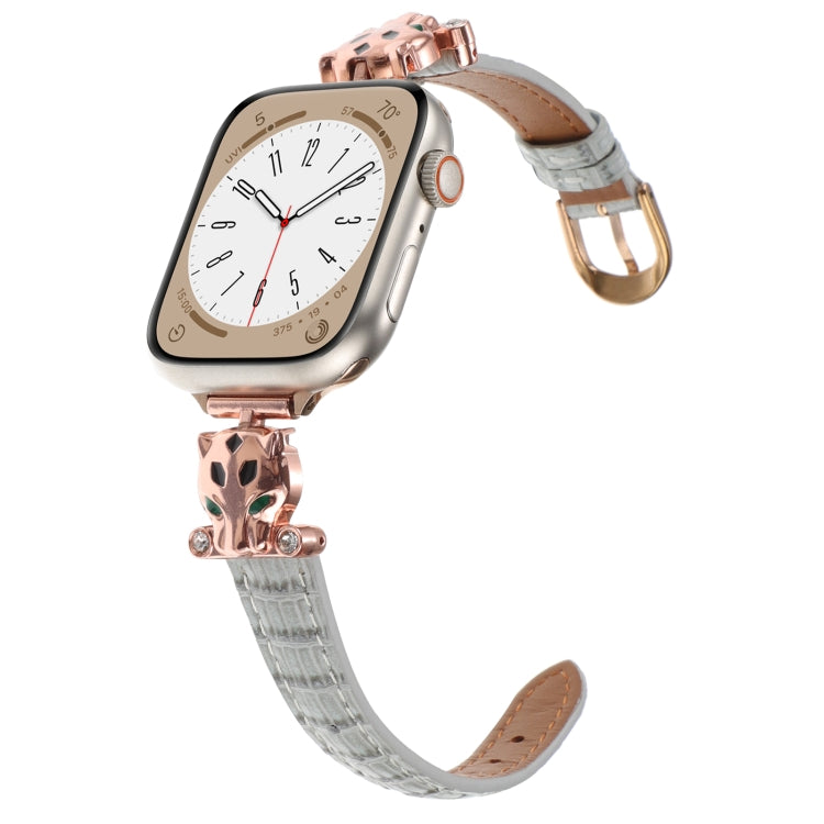 For Apple Watch 46mm / 49mm / 45mm / 44mm Leopard Head Bamboo Texture Leather Watch Band
