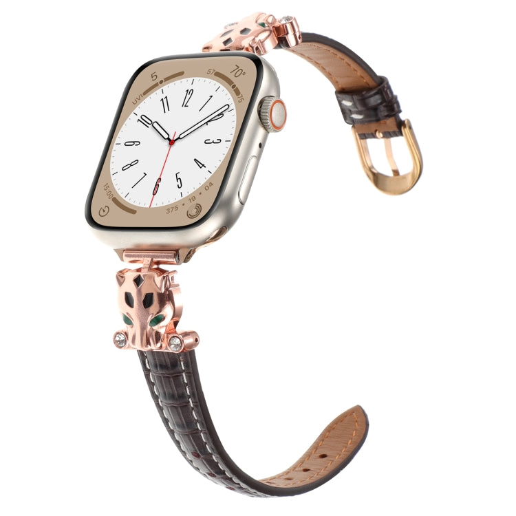 For Apple Watch 46mm / 49mm / 45mm / 44mm Leopard Head Bamboo Texture Leather Watch Band