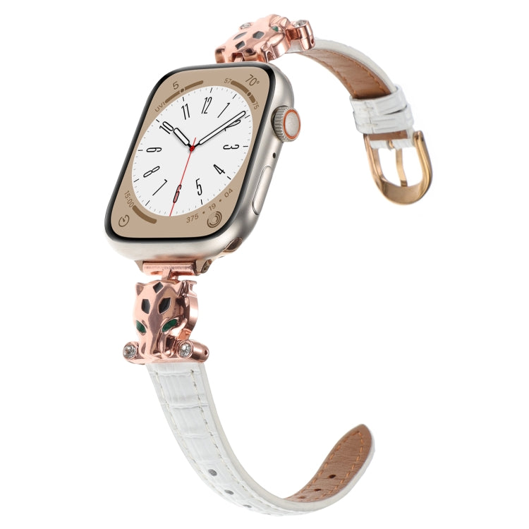 For Apple Watch 46mm / 49mm / 45mm / 44mm Leopard Head Bamboo Texture Leather Watch Band