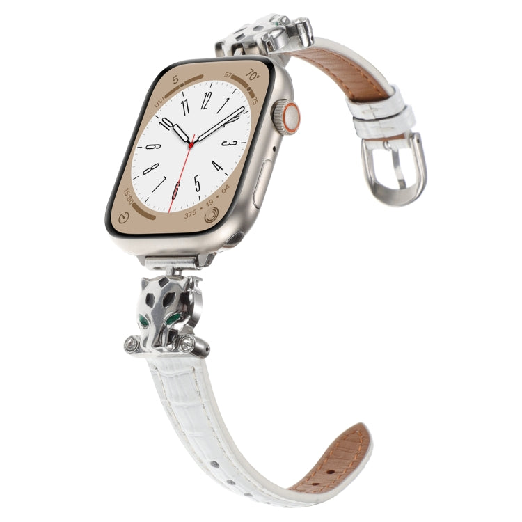 For Apple Watch 46mm / 49mm / 45mm / 44mm Leopard Head Bamboo Texture Leather Watch Band