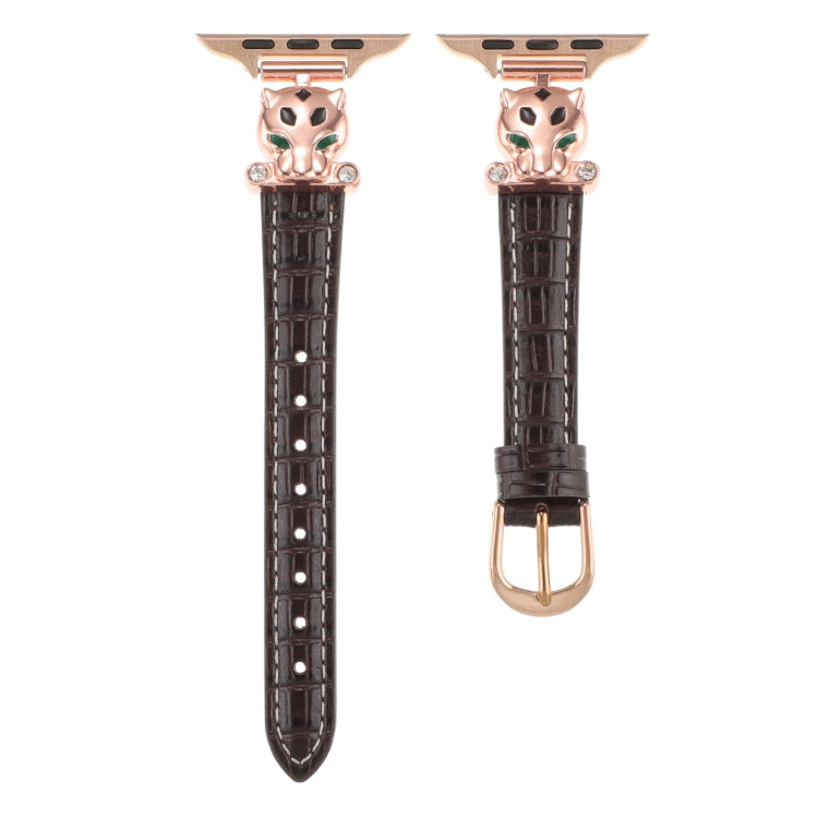 For Apple Watch 42mm / 41mm / 40mm / 38mm Leopard Head Bamboo Texture Leather Watch Band