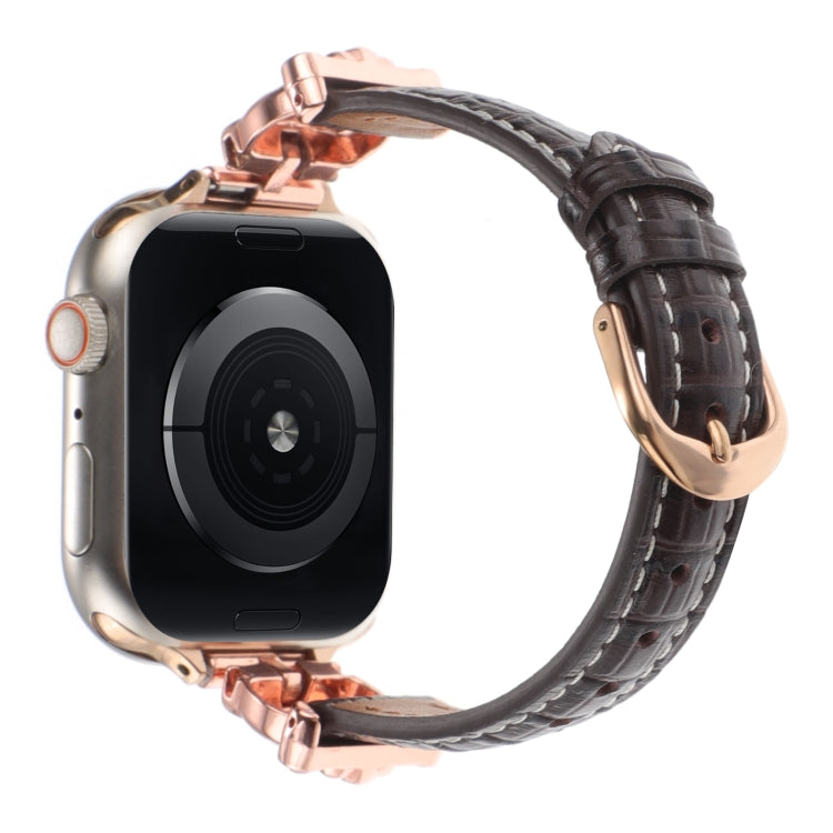 For Apple Watch 42mm / 41mm / 40mm / 38mm Leopard Head Bamboo Texture Leather Watch Band