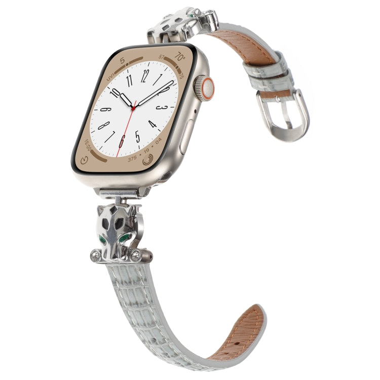 For Apple Watch 42mm / 41mm / 40mm / 38mm Leopard Head Bamboo Texture Leather Watch Band