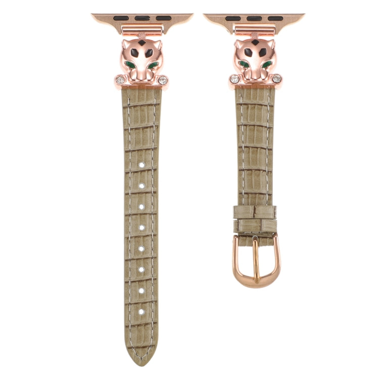 For Apple Watch 42mm / 41mm / 40mm / 38mm Leopard Head Bamboo Texture Leather Watch Band