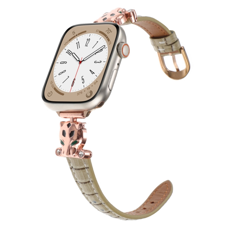 For Apple Watch 42mm / 41mm / 40mm / 38mm Leopard Head Bamboo Texture Leather Watch Band
