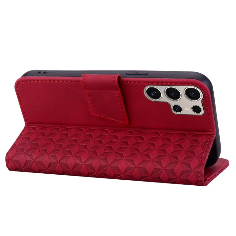 For Samsung Galaxy S25 Ultra 5G Diamond Buckle Leather Phone Case with Lanyard