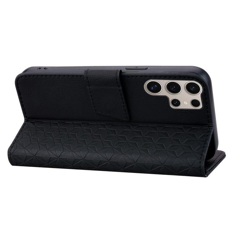 For Samsung Galaxy S25 Ultra 5G Diamond Buckle Leather Phone Case with Lanyard