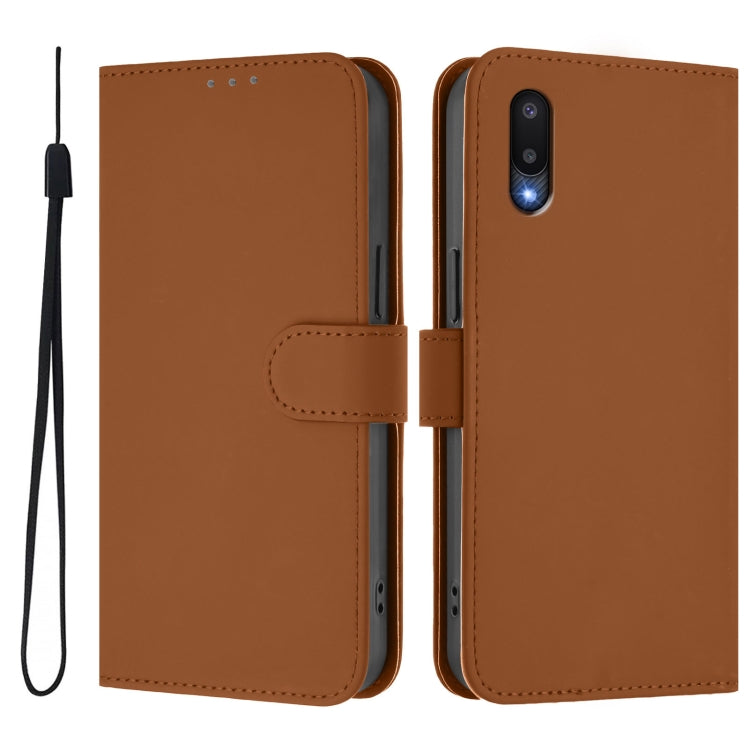 For Samsung Galaxy A02 / M02 Skin Feel Solid Color Leather Phone Case with Lanyard