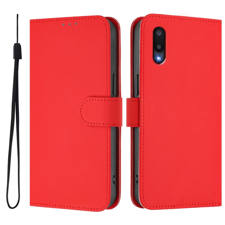 For Samsung Galaxy A02 / M02 Skin Feel Solid Color Leather Phone Case with Lanyard
