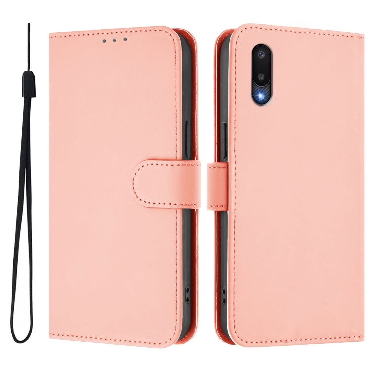 For Samsung Galaxy A02 / M02 Skin Feel Solid Color Leather Phone Case with Lanyard