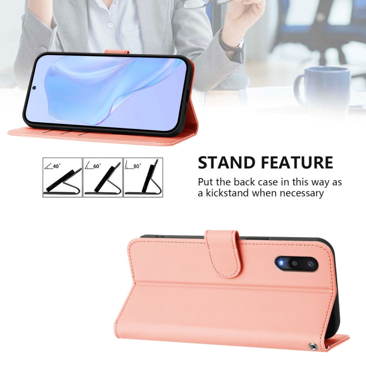 For Samsung Galaxy A02 / M02 Skin Feel Solid Color Leather Phone Case with Lanyard