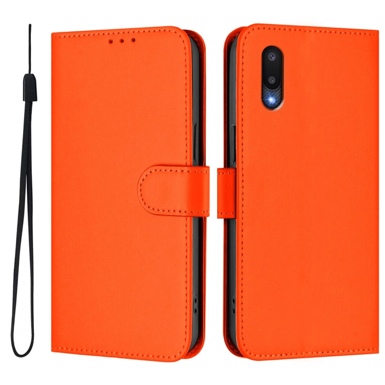 For Samsung Galaxy A02 / M02 Skin Feel Solid Color Leather Phone Case with Lanyard