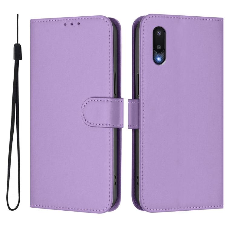 For Samsung Galaxy A02 / M02 Skin Feel Solid Color Leather Phone Case with Lanyard