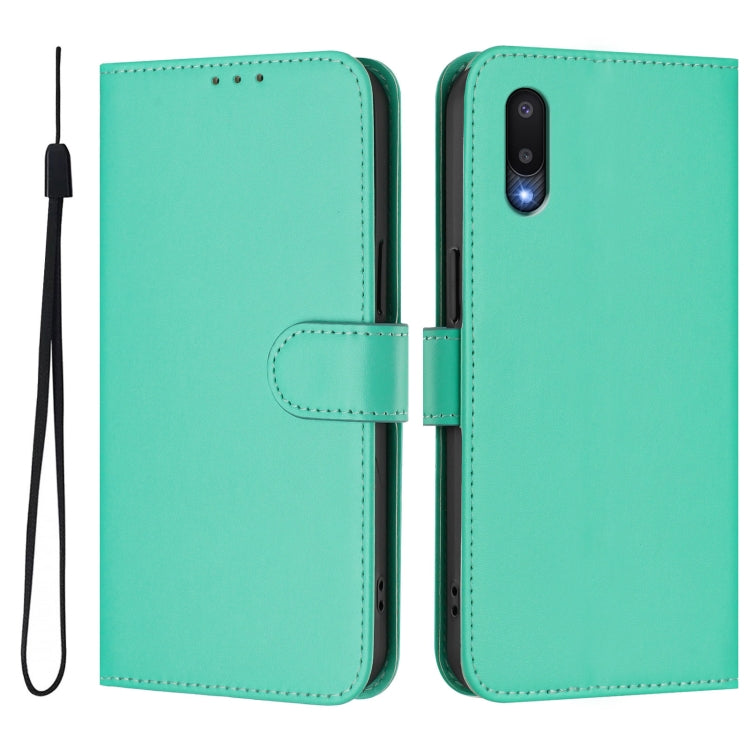 For Samsung Galaxy A02 / M02 Skin Feel Solid Color Leather Phone Case with Lanyard