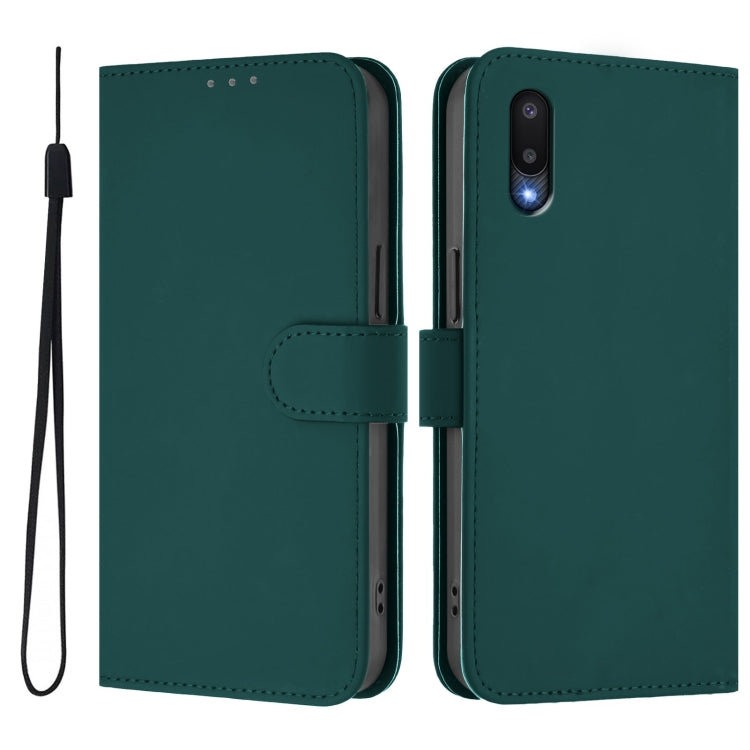 For Samsung Galaxy A02 / M02 Skin Feel Solid Color Leather Phone Case with Lanyard