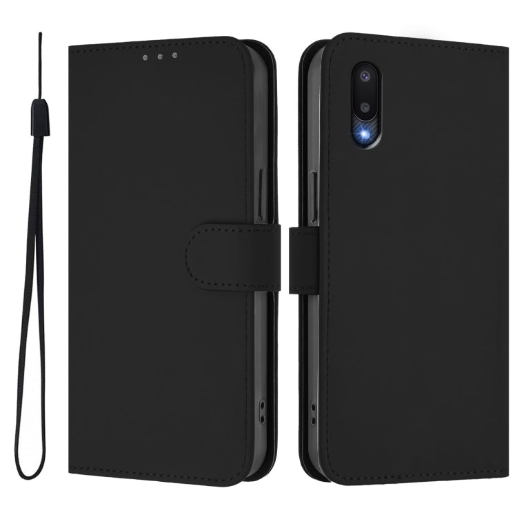 For Samsung Galaxy A02 / M02 Skin Feel Solid Color Leather Phone Case with Lanyard
