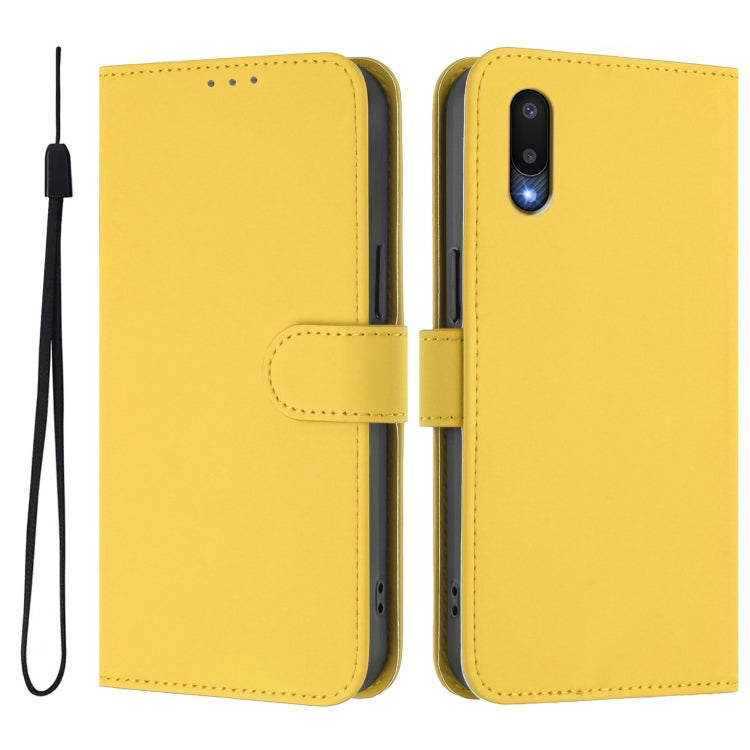 For Samsung Galaxy A02 / M02 Skin Feel Solid Color Leather Phone Case with Lanyard