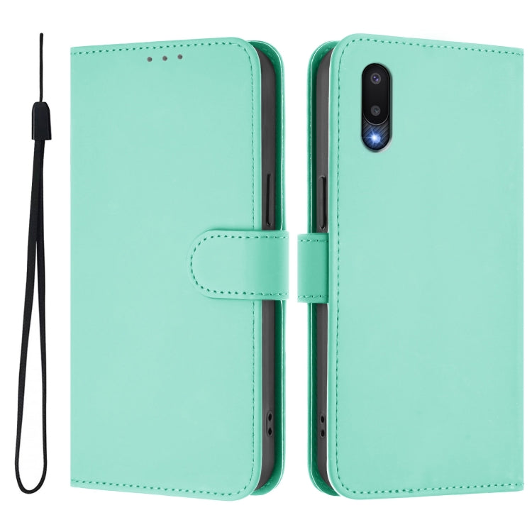 For Samsung Galaxy A02 / M02 Skin Feel Solid Color Leather Phone Case with Lanyard