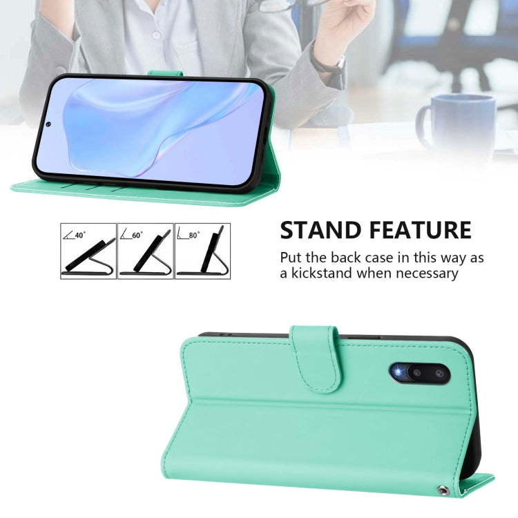 For Samsung Galaxy A02 / M02 Skin Feel Solid Color Leather Phone Case with Lanyard